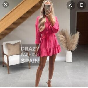 ZARA SATIN RUFFLED DRESS PINK | 8514/053